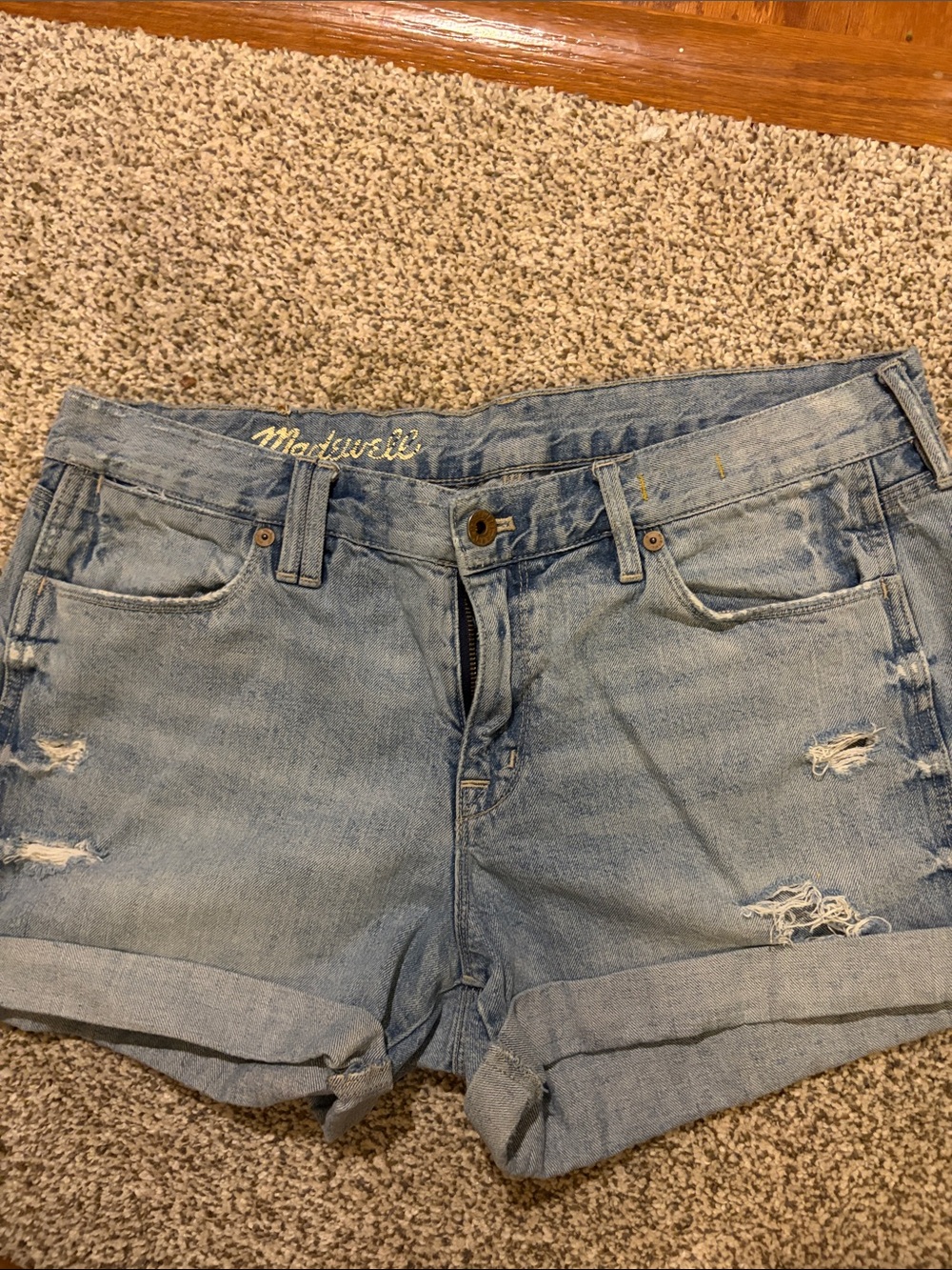 Madewell Light Blue Distressed Rolled-Hem Denim Shorts